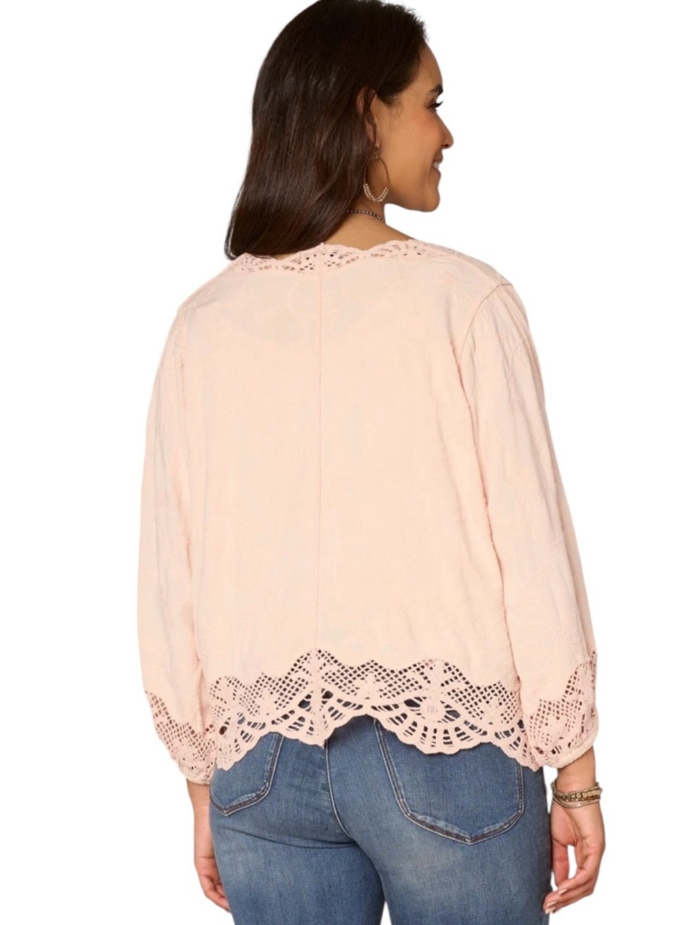 Democracy Blush Pink Crochet-Trim Cardigan Sweater - Picture 3 of 5